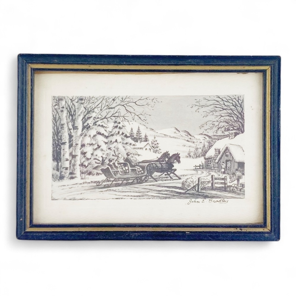 Vintage John E. Bradley Horse & Sleigh Print 4x6 - Picture 1 of 3